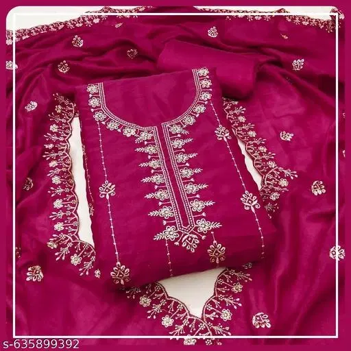 Vichitra Silk Embroidered Punjabi/All Over Suits for Women (Pink, 6.25 meter (L)