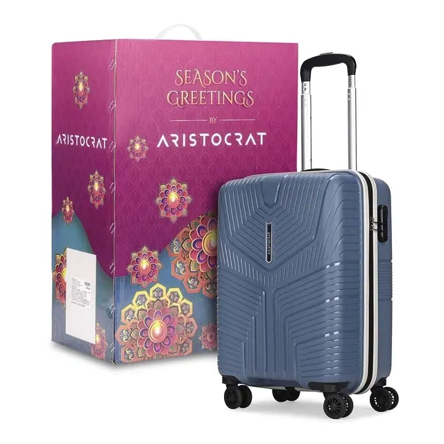 VIP Aristocrat 22 Inch [Small] Cabin Trolley Bag with Premium Gift Packing Box & 360° Spinner 8 Wheels, Blue