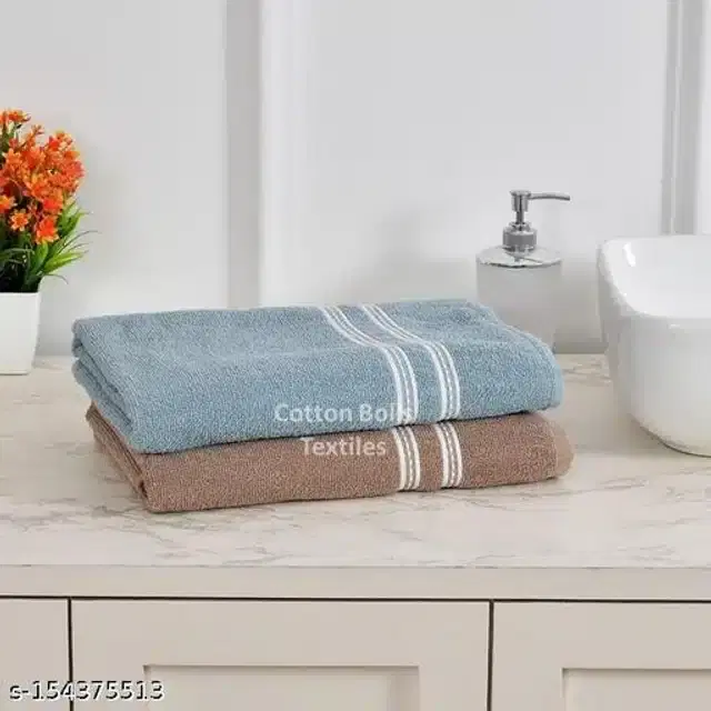 Cotton Bath Towels, Sky Blue & Brown, Pack of 2