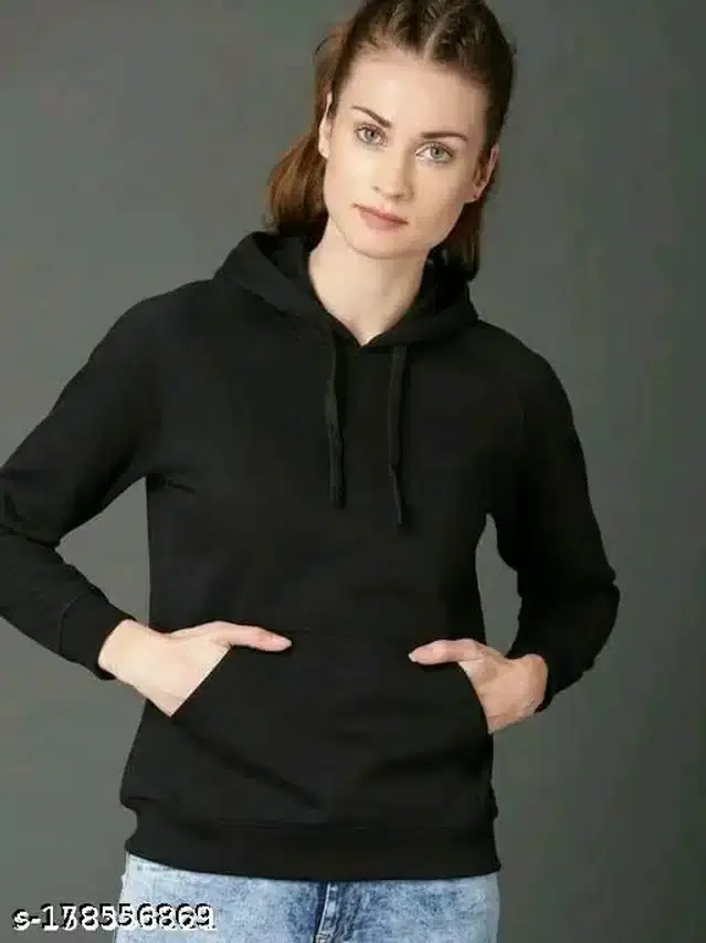 Full Sleeves Hooded Sweatshirt for Women (Black, M)