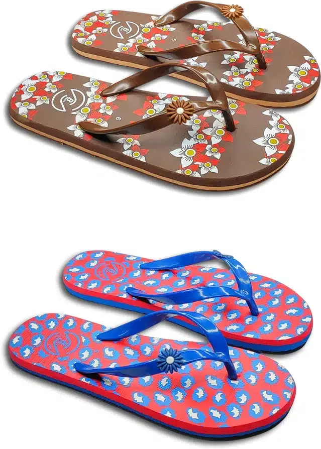 Flip Flops for Women, Pack of 2 (Multicolor, 7)