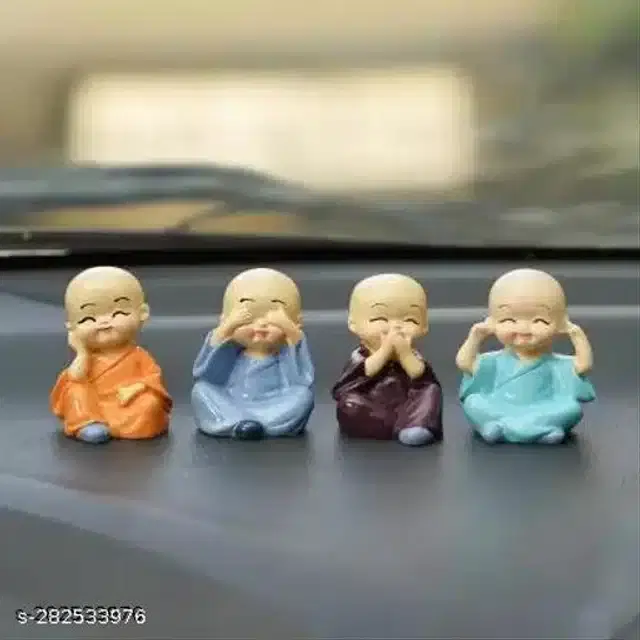 Resin Baby Monks Car Dashboard Idols, Multicolor, Set of 4