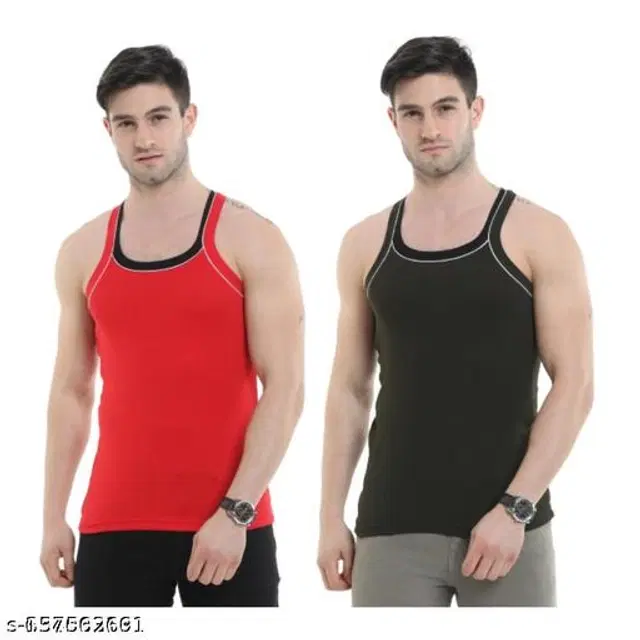 Cotton Vests for Men, Pack of 2 (Red & Black, XL)