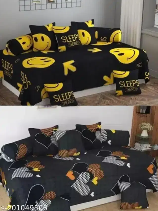 Polycotton Diwan Cover Set, Black, Combo of 2