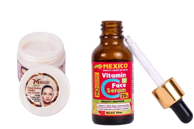 Maxico Herbs Vitamin C Serum (30 ml) with Coffee Under Eye Cream, Pack of 2