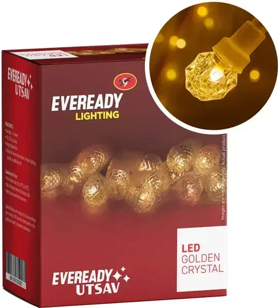 EVEREADY Crystal String | Decorative and Festive Lighting | 15 LEDs | Available in 3M | BIS Approved | Made in India | Warm White