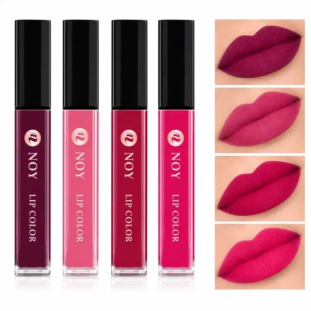 NOY Super Stay Matte Ink Bold Liquid Lipstick, Wine, Peach, Cherry Pink, Magenta Pink, 16 ml [Pack of 4]