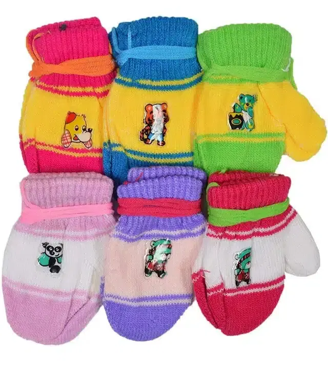 Knitted Hand Gloves for Kids, Pack of 6 (Multicolor)