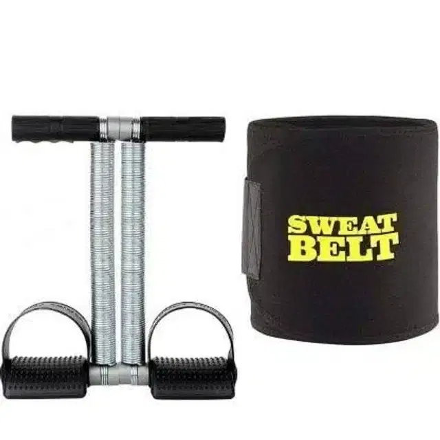 Combo Of Double Spring Tummy Trimmer & Sweat Belt, Set Of 2, Multicolor