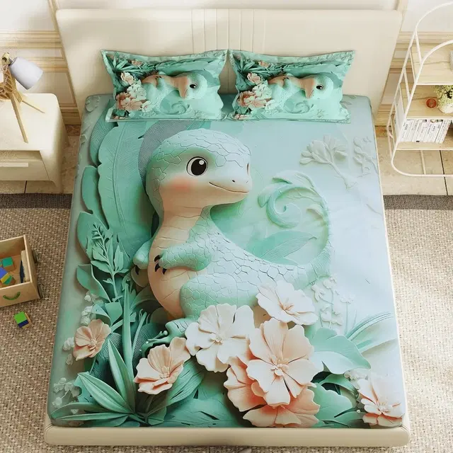 Premium 7D Baby Dinosaur Printed Bedsheet 90x100in