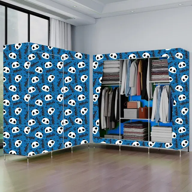 Plastic Printed Collapsible Wardrobe, Blue
