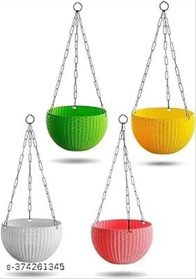 Hanging Flower Pots with Metal Chain, Multicolor, Pack of 4