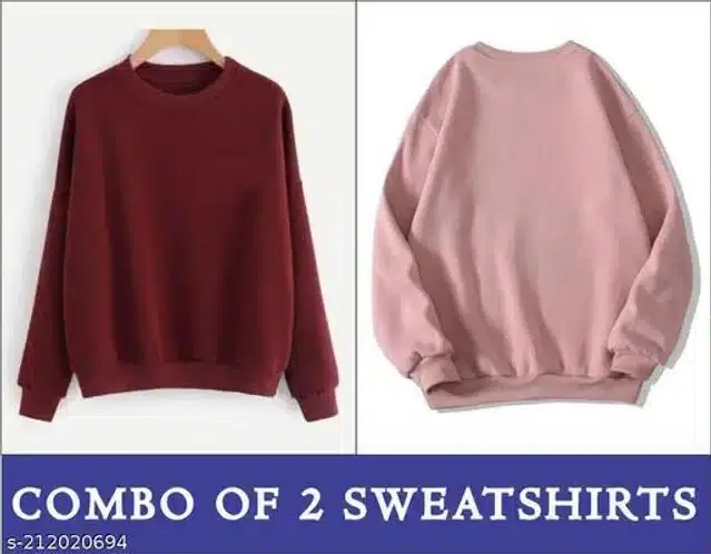 Full Sleeves Sweatshirt for Women, Combo of 2 (Maroon & Peach, L)
