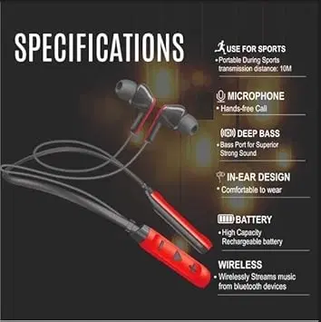 Rechargeable Wireless Bluetooth In-ear Neckband with Mic, Assorted