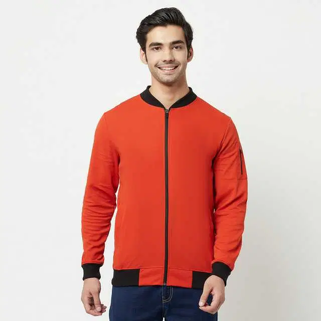 Glito Men Stretchable Regular Fit Gym Wear Jacket (Orange, S) (GI-11)