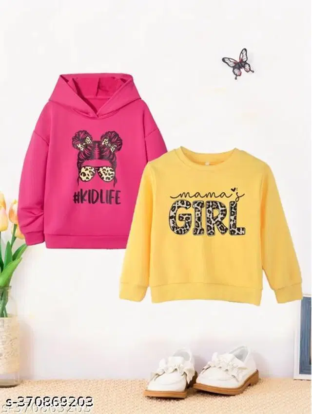 Cotton Blend Sweatshirt for Girls, Pack of 2 (Multicolor, 2-3 Years)