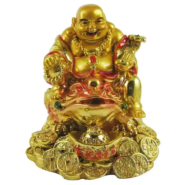 Polyresin Laughing Buddha Showpiece, Gold, 8 cm