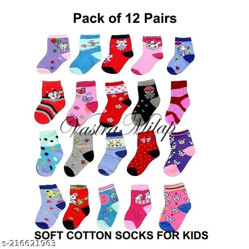 Cotton Socks for Kids, Set of 12 (Multicolor, 0-3 Months)