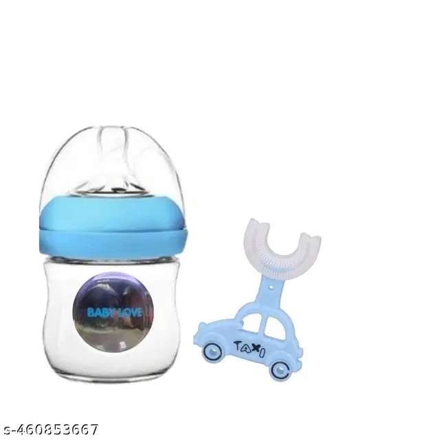Combo of Milk Bottle, 120 ml & U Shaped Toothbrush for Baby, Multicolor, Set of 2