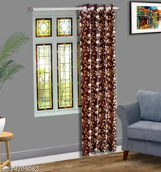 KANUSHI Industries® 1 Pieces Washable Polyster Eyelet Long Door Curtain Set (Color Brown) (9 FT)