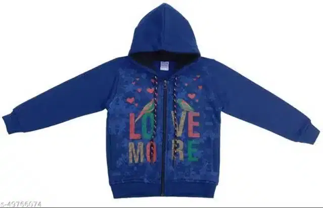 Fleece Printed Full Sleeves Hooded Sweatshirt for Girls (Royal Blue, 2-3 Years)