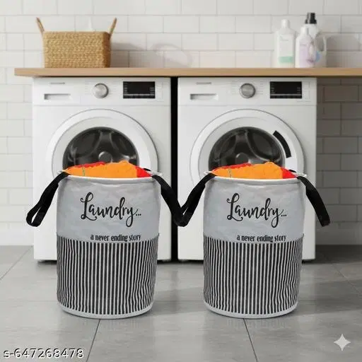 Canvas Laundry Basket, Blue ,  (Pack Of 2)