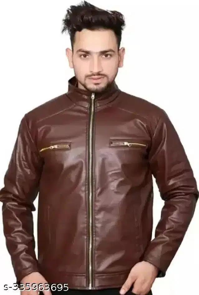 PU Jacket for Men (Brown, M)