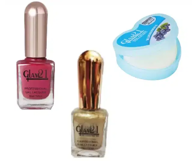 Glam21 2 Pcs Nail Polish with Nail Polish Remover Wipes, Gold & Magenta, Set of 3