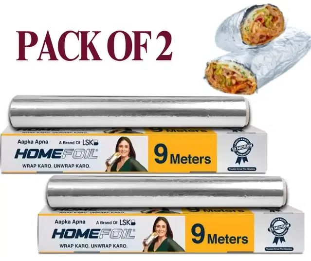 Aluminium Home Foil for Kitchen, Silver, 9 m, Pack of 2