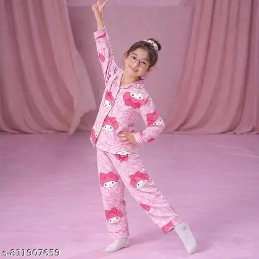 Night Suit for Girls (Pink, 4-5 Years)