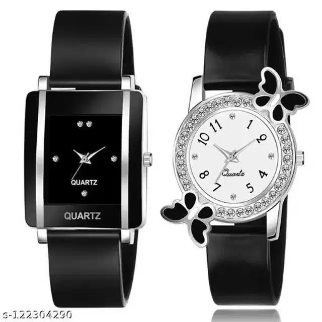 Analog Watch for Women, Set of 2 (Black)