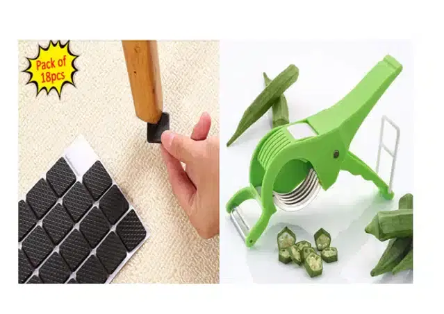 18 Pcs Self Adhesive Furniture Pads & Vegetable Cutter, Set of 2, Multicolor
