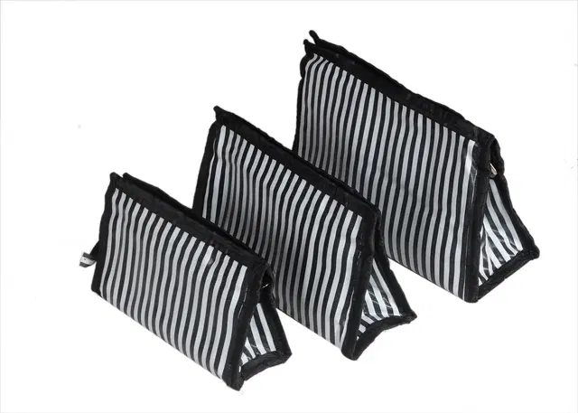 Canvas Portable Accessories & Cosmetics Storage Pouch, Black, Set of 3