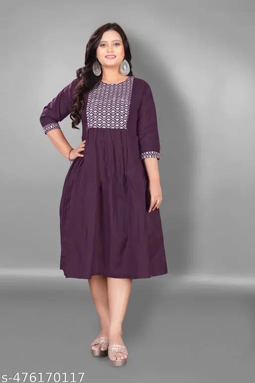Embroidered Solid Flared Kurti (Purple, XL)