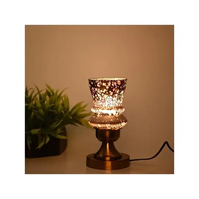 Tiered Glass Shade Table Lamp With Brass Base (Purple)