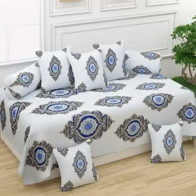 Adirav Polycotton Feel Single Bed Sheet, 2 Bolster covers & 5 Cushion Covers, White, ADRV-DW-75