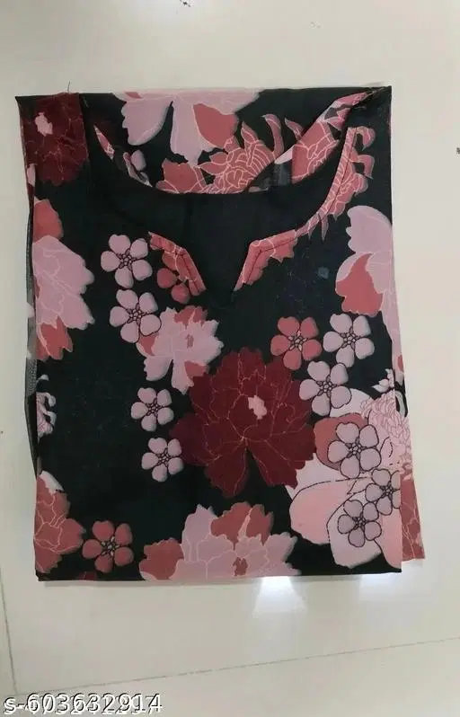 Floral Dress Kurti for Women (Black, S)