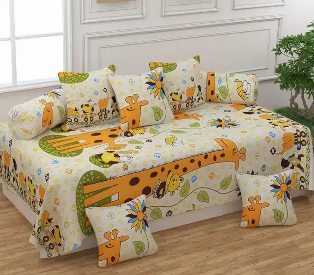 Microfiber Diwan Cover Set, Cream, Pack of 8