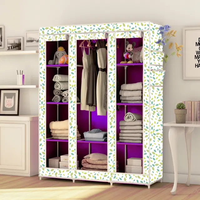 Plastic Printed Collapsible Wardrobe, Green