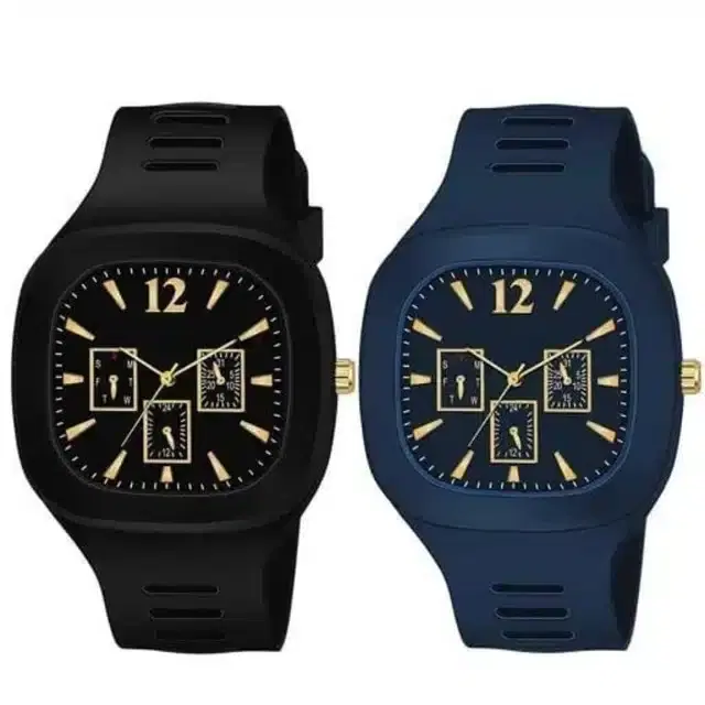 Analog Watch for Men, Pack of 2 (Black & Blue)
