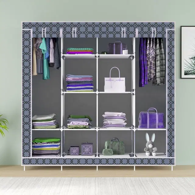 Plastic Printed Collapsible Wardrobe, Grey