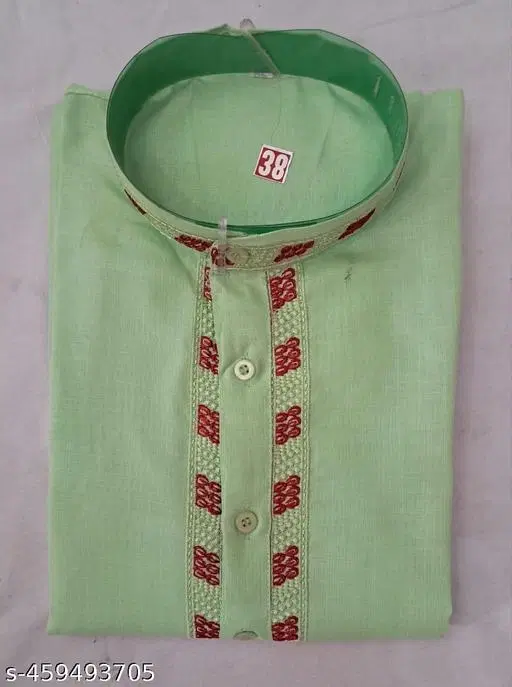 Cotton Solid Kurta for Men, Mint Green (M)
