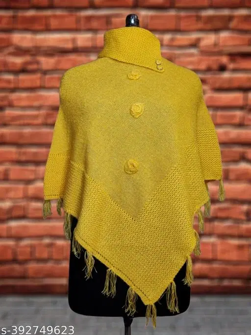 Woolen Poncho for Women (Yellow, Free Size)
