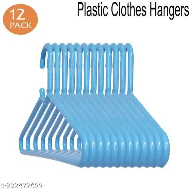 Plastic Cloth Hangers, Blue, Pack of 12