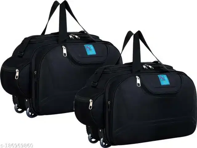 Polyester Trolley Duffel Bag for Men & Women, Black, Pack of 2