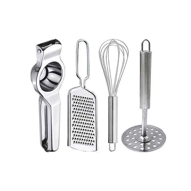 Oc9 Stainless Steel Lemon Squeezer & Cheese Grater & Egg Whisk & Potato Masher Kitchen Tool Set, O-85