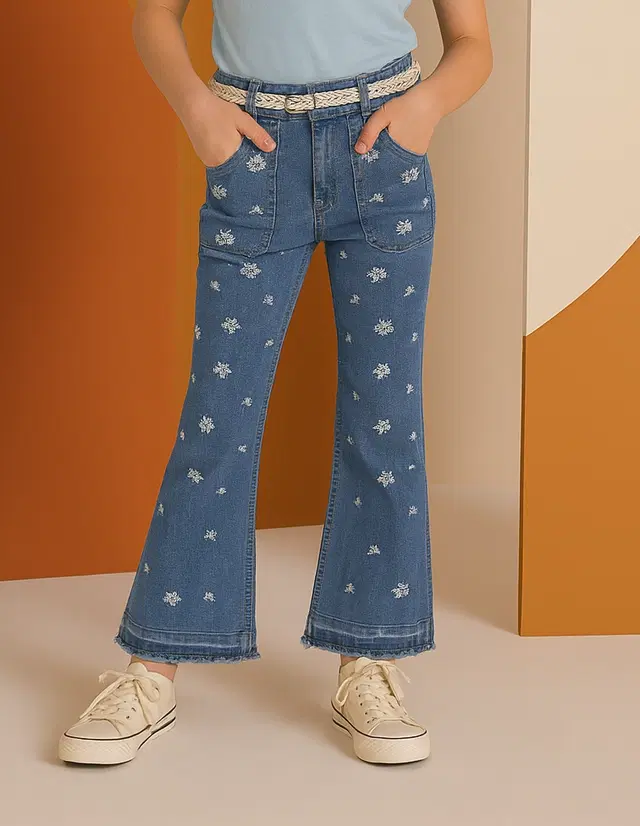 Wide Bottom fit  Jeans for Girls, Blue (10-12 Years)