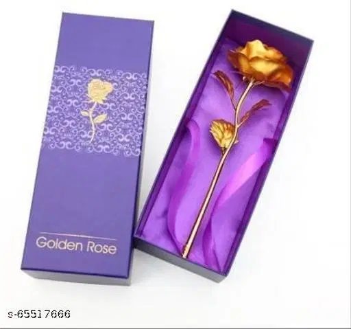 Plastic 24K Rose with Box for Gift, Gold, Pack of 1