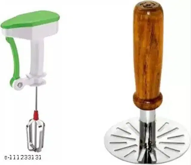 Manual Hand Blender with Masher, Multicolor, Set of 2