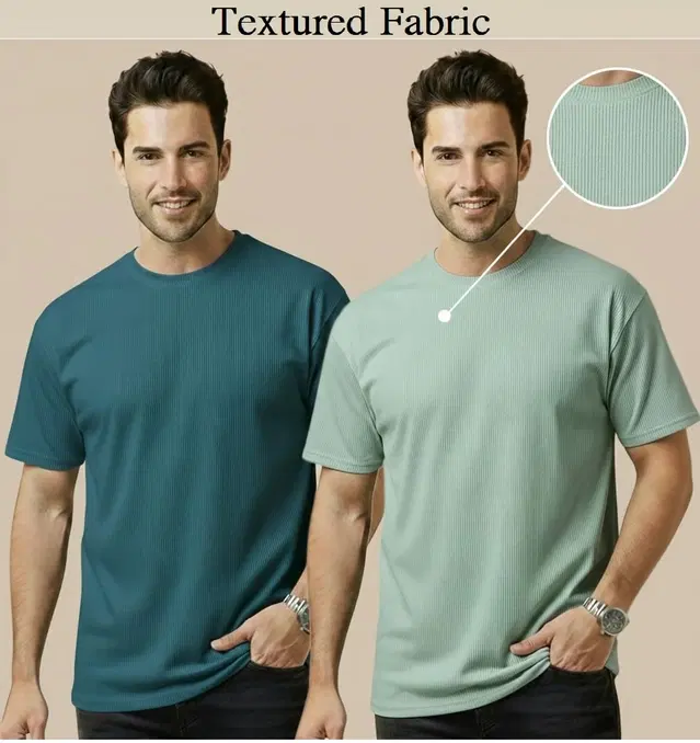 Polyester Round Neck T-shirt for Men, Multicolour, Pack of 2 (M)